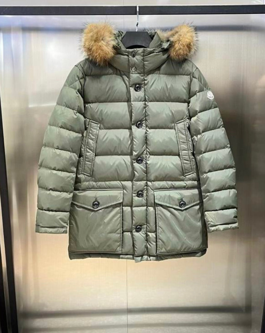 Men’s Bubble Designer Inspired Coat With Faux Fur Hood Trimming
