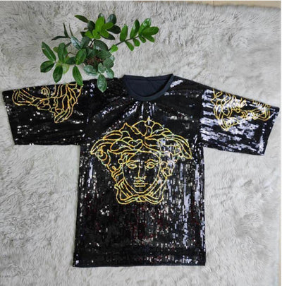 Versace Medusa inspired Sequin T-Shirts - Statement Pieces for Bold Fashionistas