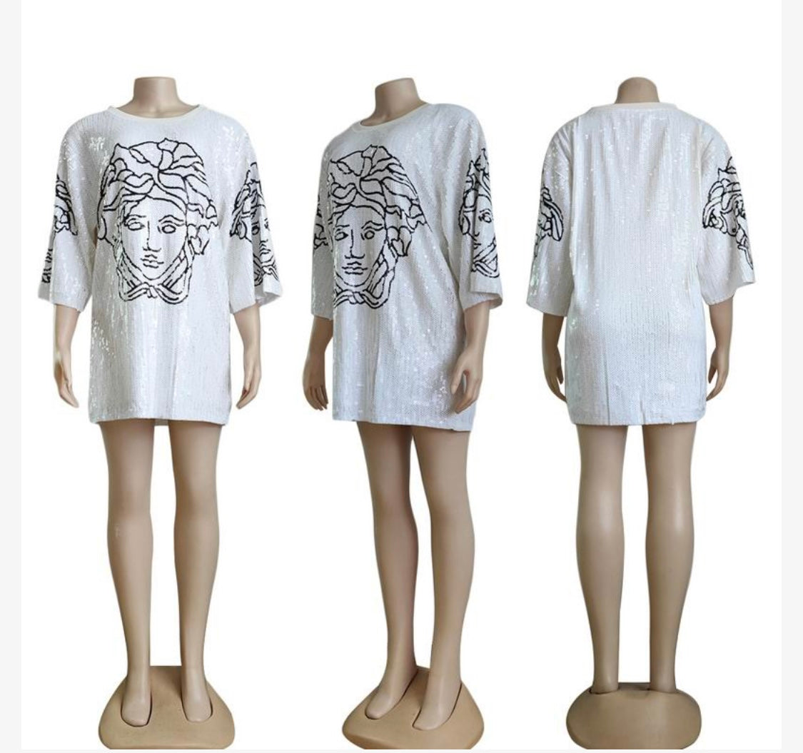 Versace Medusa inspired Sequin T-Shirts - Statement Pieces for Bold Fashionistas