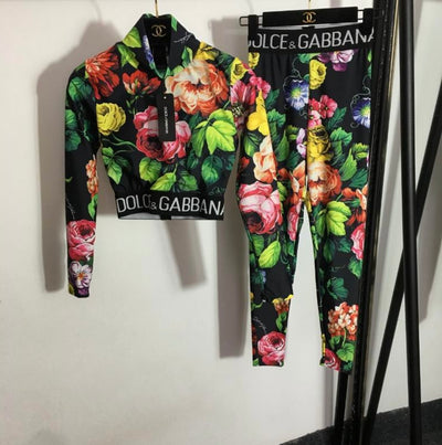 Dolce & Gabbana inspired Floral Print Yoga Set - Bold Blossoms in Motion