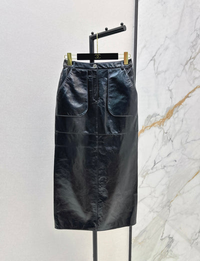 Chanel Inspired Genuine Leather Skirt