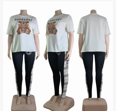Burberry inspired Plus Size T-Shirt and Leggings Set - Effortless Chic for Every Shape