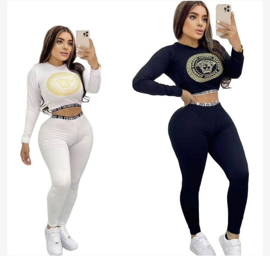 Versace inspired Activewear Set - Sleek Elegance in Navy and White