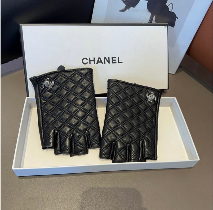 Chanel inspired Quilted Lambskin Fingerless Gloves