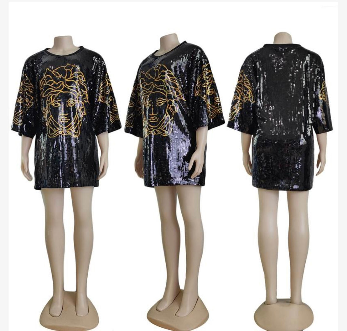 Versace Medusa inspired Sequin T-Shirts - Statement Pieces for Bold Fashionistas