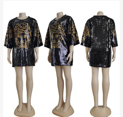 Versace Medusa inspired Sequin T-Shirts - Statement Pieces for Bold Fashionistas