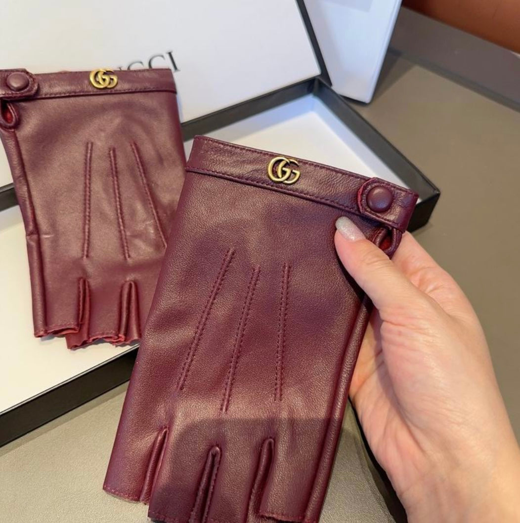 Gucci inspired GG Marmont Fingerless Leather Gloves