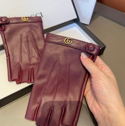 Gucci inspired GG Marmont Fingerless Leather Gloves