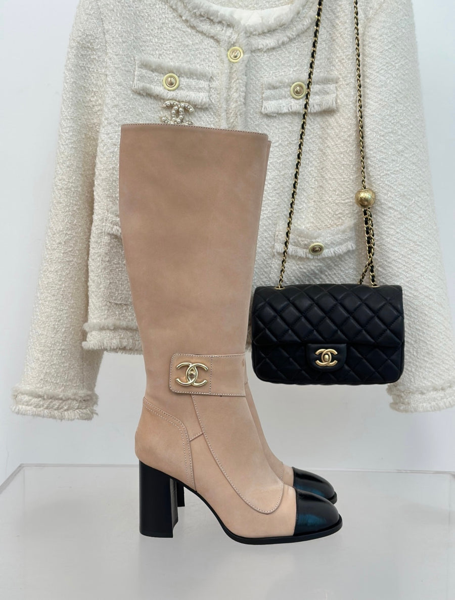 Chanel inspired Two-Tone Knee-High Boots - The Epitome of Elegance