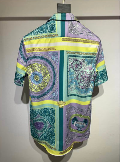 Versace inspired Baroque Medallion Print Silk Shirt