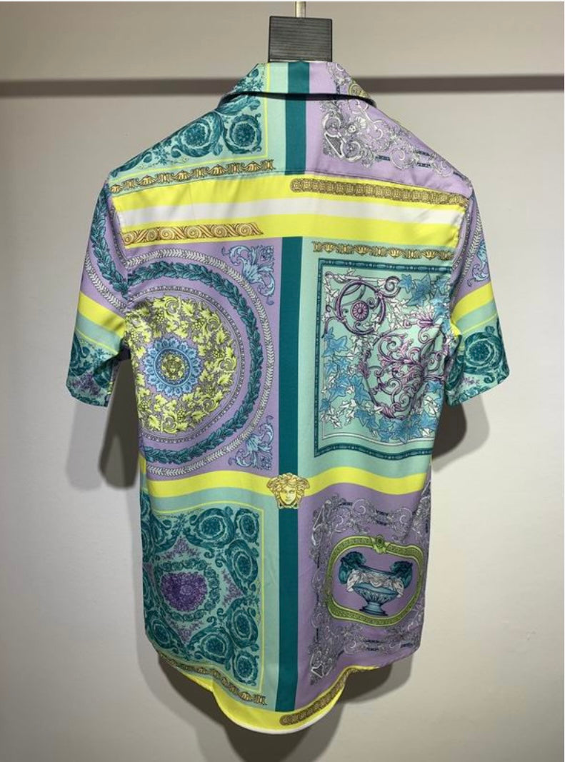 Versace inspired Baroque Medallion Print Silk Shirt