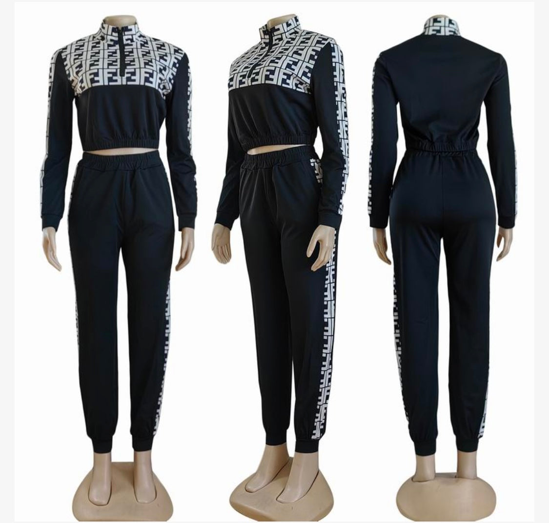 Elevate Your Street Style: Fendi inspired Monogrammed Black Tracksuit