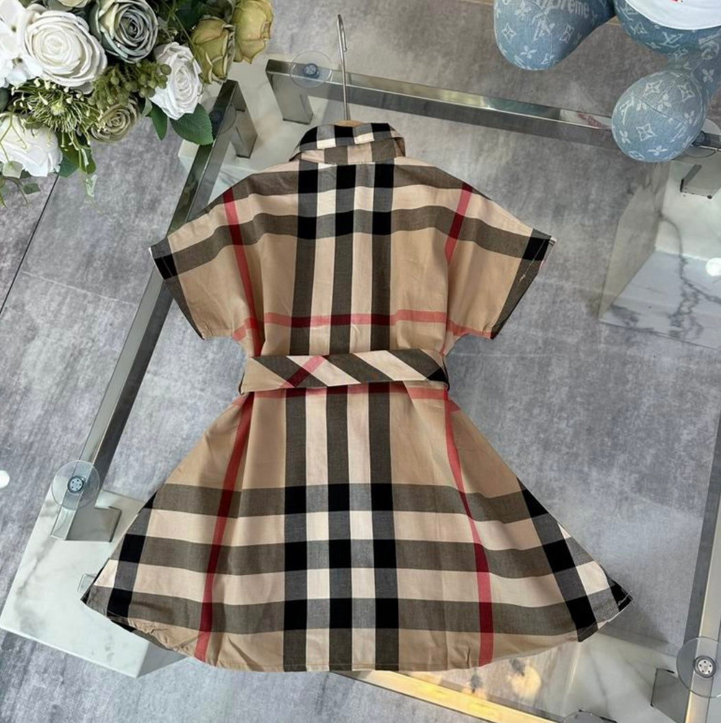 Timeless Checkered Charm: Burberry inspired Girls' Belted Dress