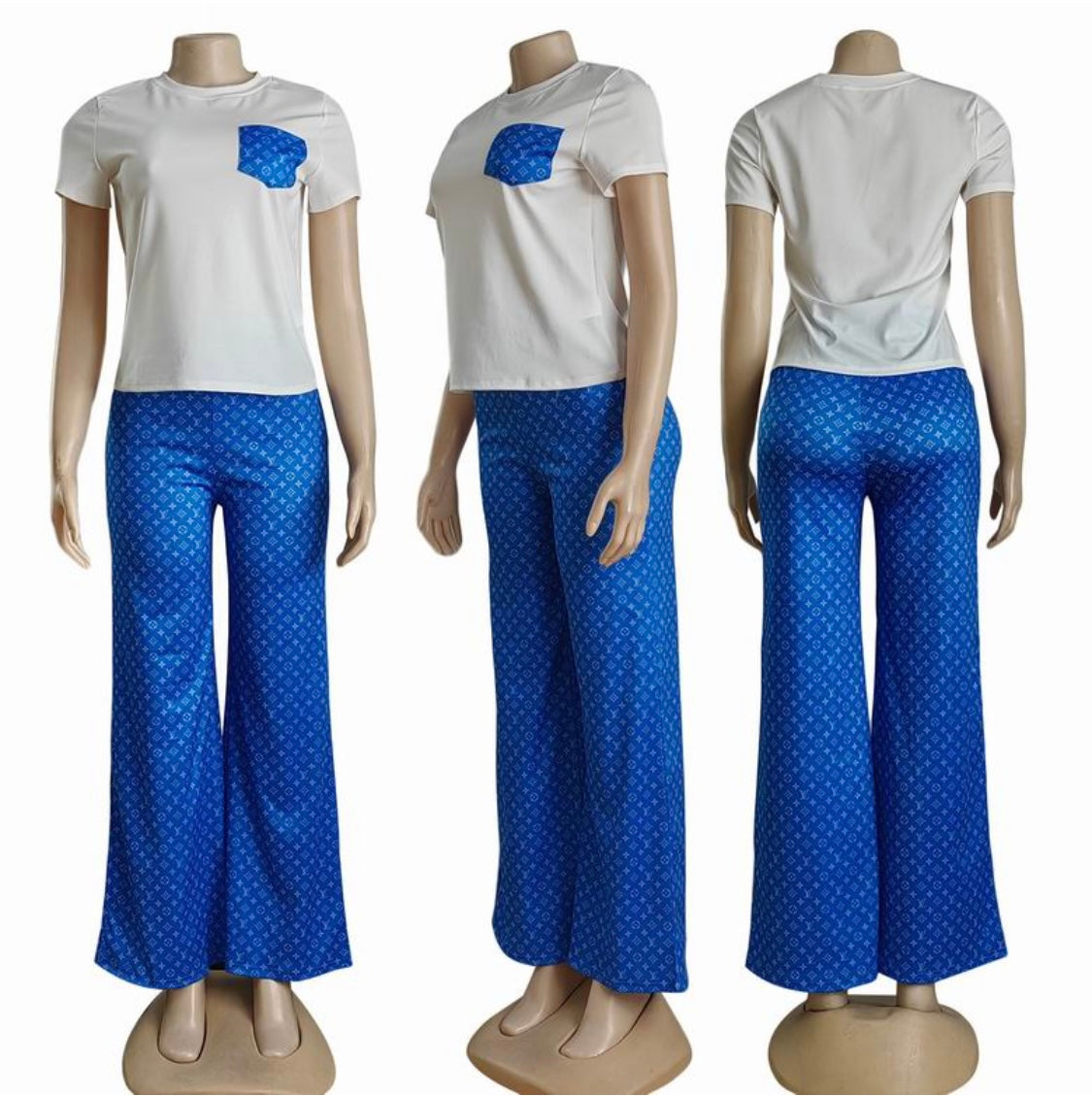 Casual Elegance: Louis Vuitton inspired Monogram Two-Piece Set in Blue