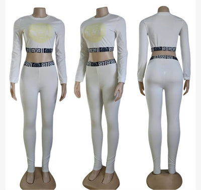 Versace inspired Activewear Set - Sleek Elegance in Navy and White