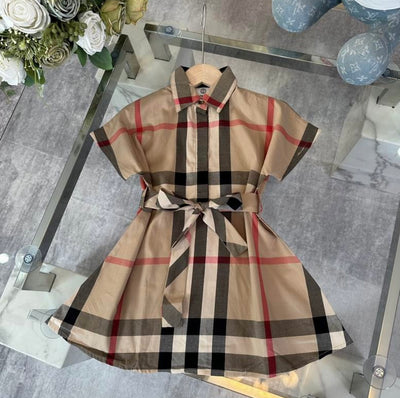 Timeless Checkered Charm: Burberry inspired Girls' Belted Dress