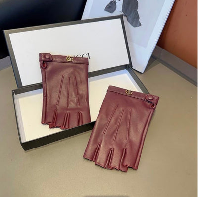 Gucci inspired GG Marmont Fingerless Leather Gloves