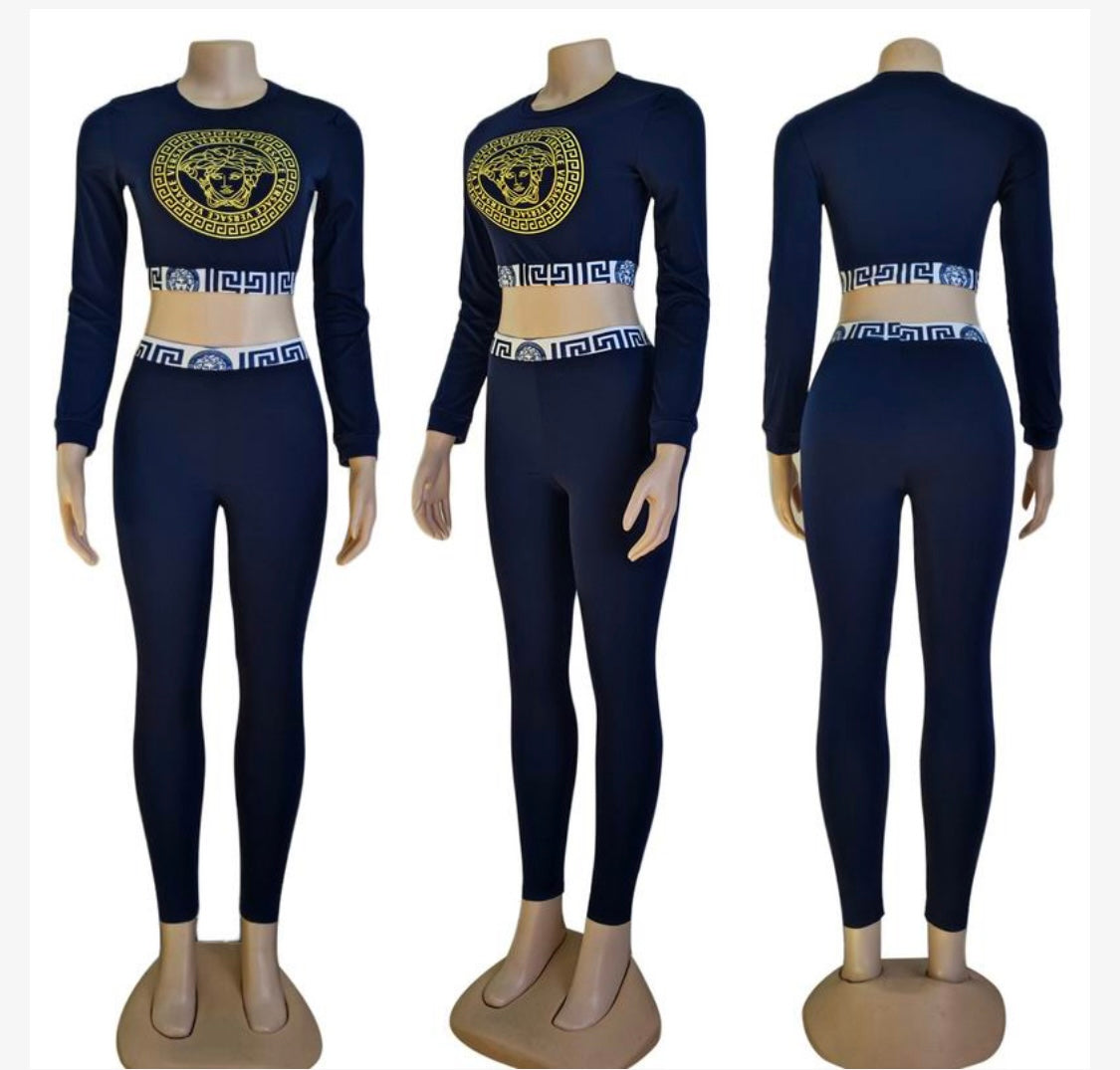 Versace inspired Activewear Set - Sleek Elegance in Navy and White