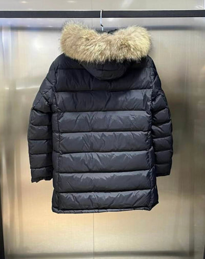 Men’s Bubble Designer Inspired Coat With Faux Fur Hood Trimming