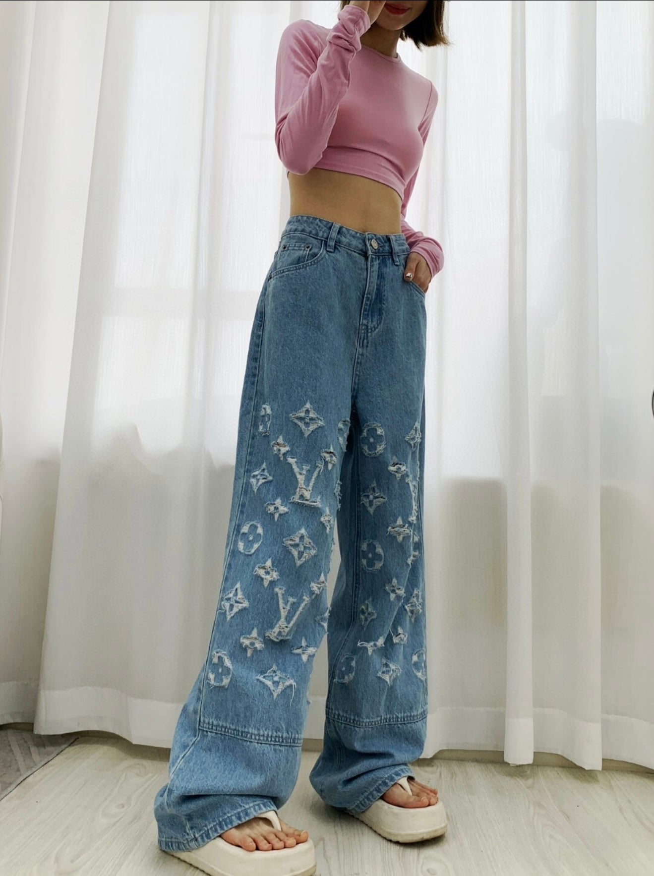Women’s Designer Inspired Denim Wide Leg Pants