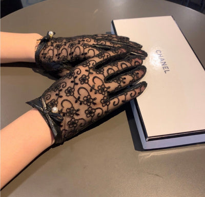 Chanel inspired Lace and Leather Bow-Tie Gloves