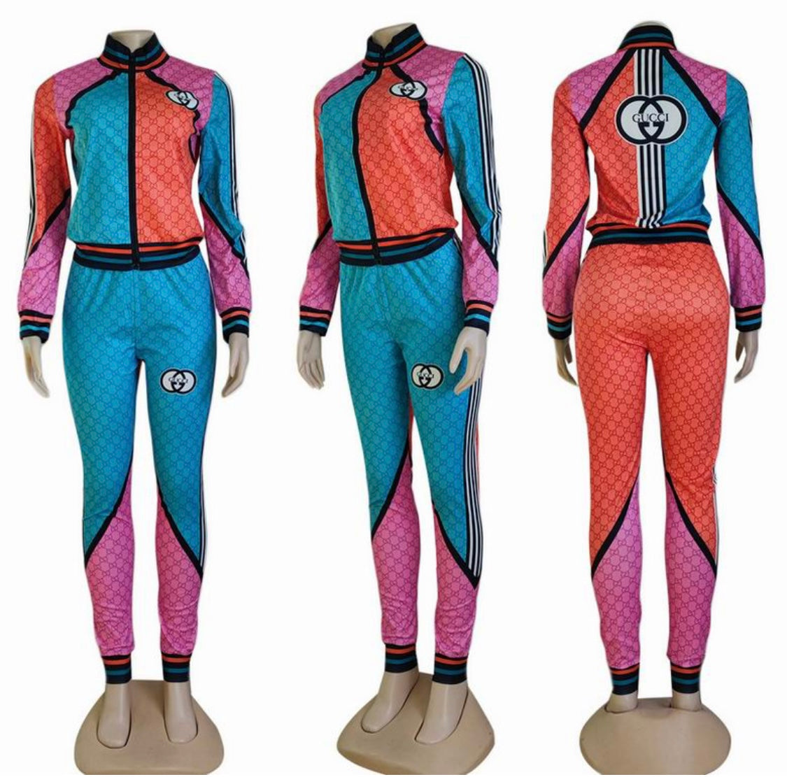 “Gucci inspired Colorblock Tracksuit – Vibrant Retro Vibes”