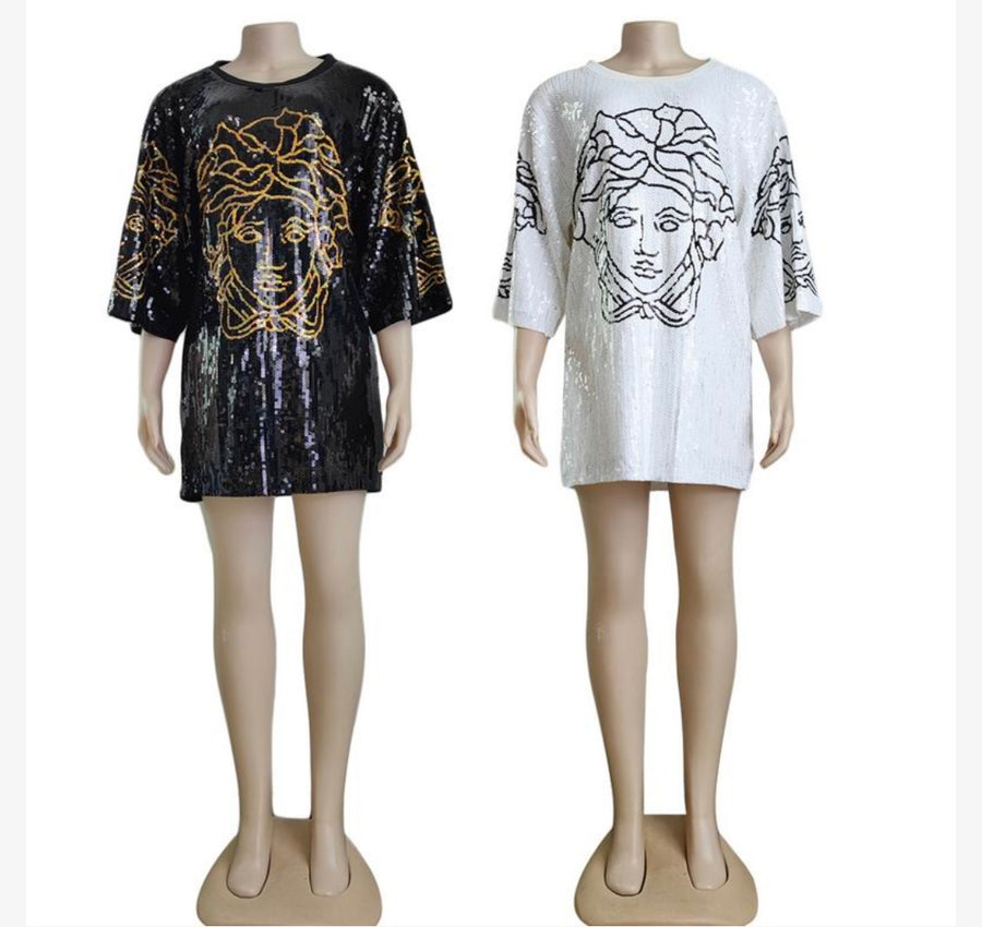 Versace Medusa inspired Sequin T-Shirts - Statement Pieces for Bold Fashionistas