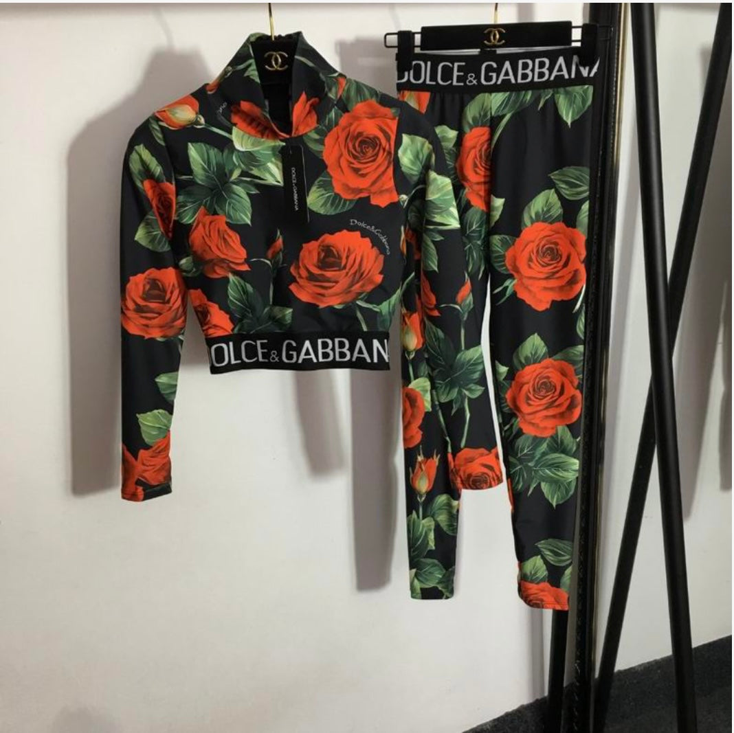 Dolce & Gabbana inspired Floral Print Yoga Set - Bold Blossoms in Motion