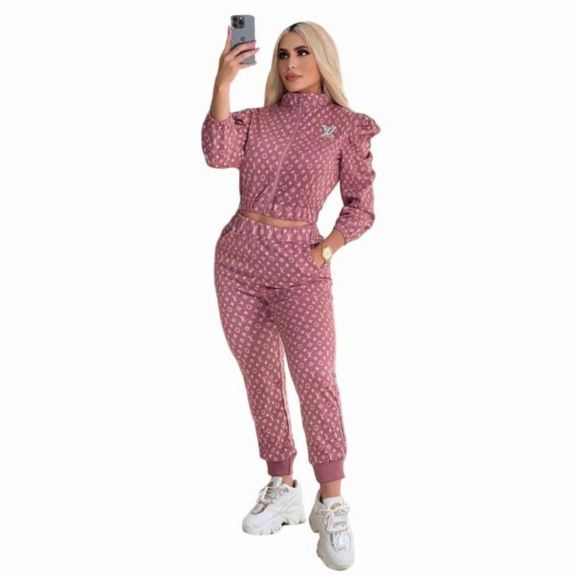 Chic Comfort: Louis Vuitton inspired Monogram Two-Piece Set