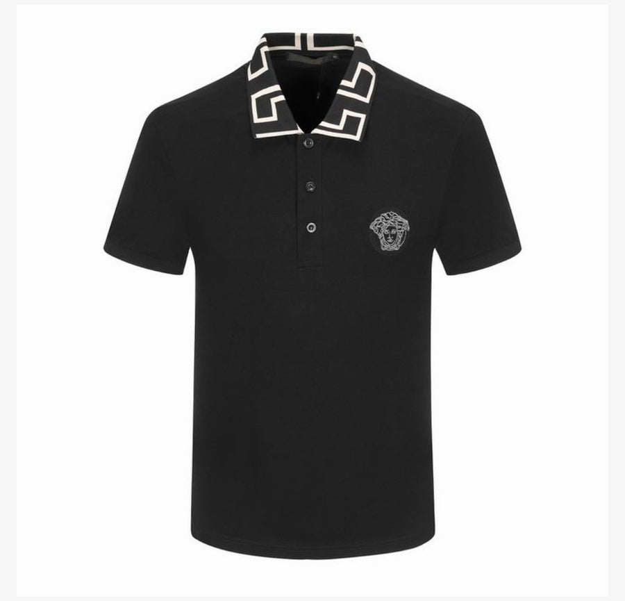 Versace inspired Elegance: Geometric Collar Polo Shirt