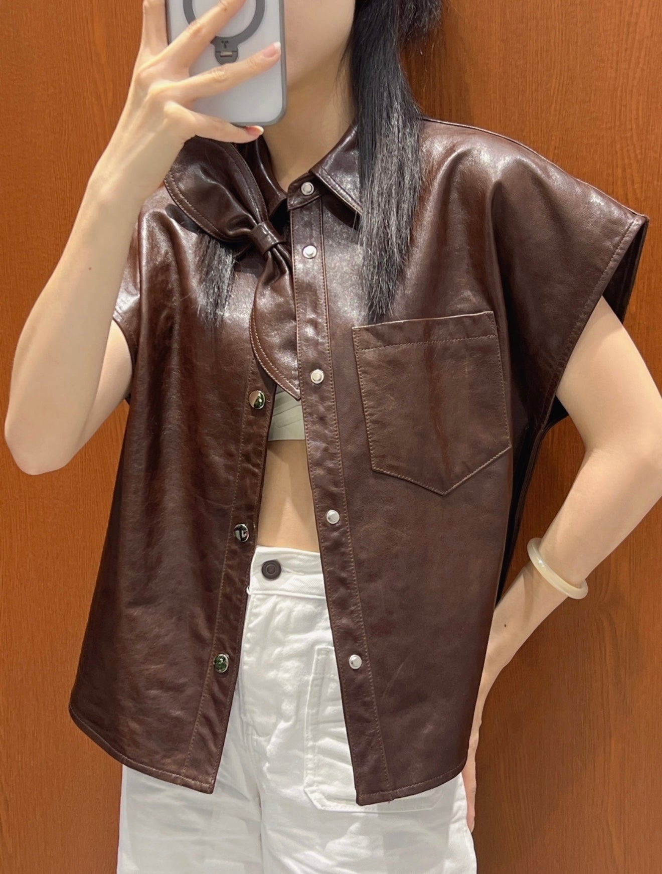 Women’s Designer Inspired Faux Leather Top