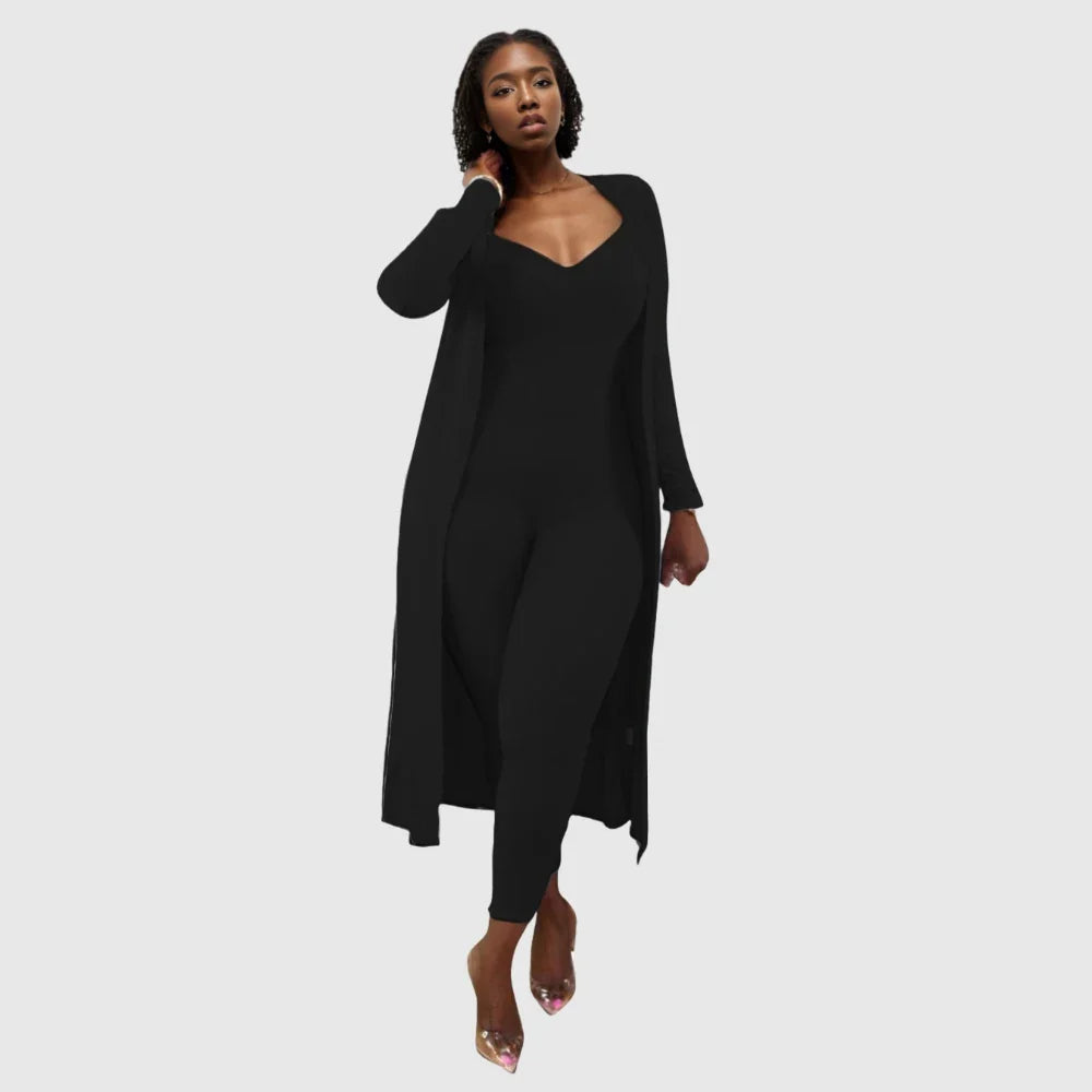 Solid Colors V-neck Long Pant With Coat - Exclusive Drop Edition Essentials