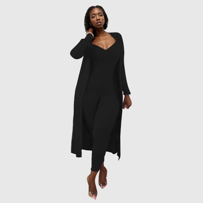 Solid Colors V-neck Long Pant With Coat - Exclusive Drop Edition Essentials